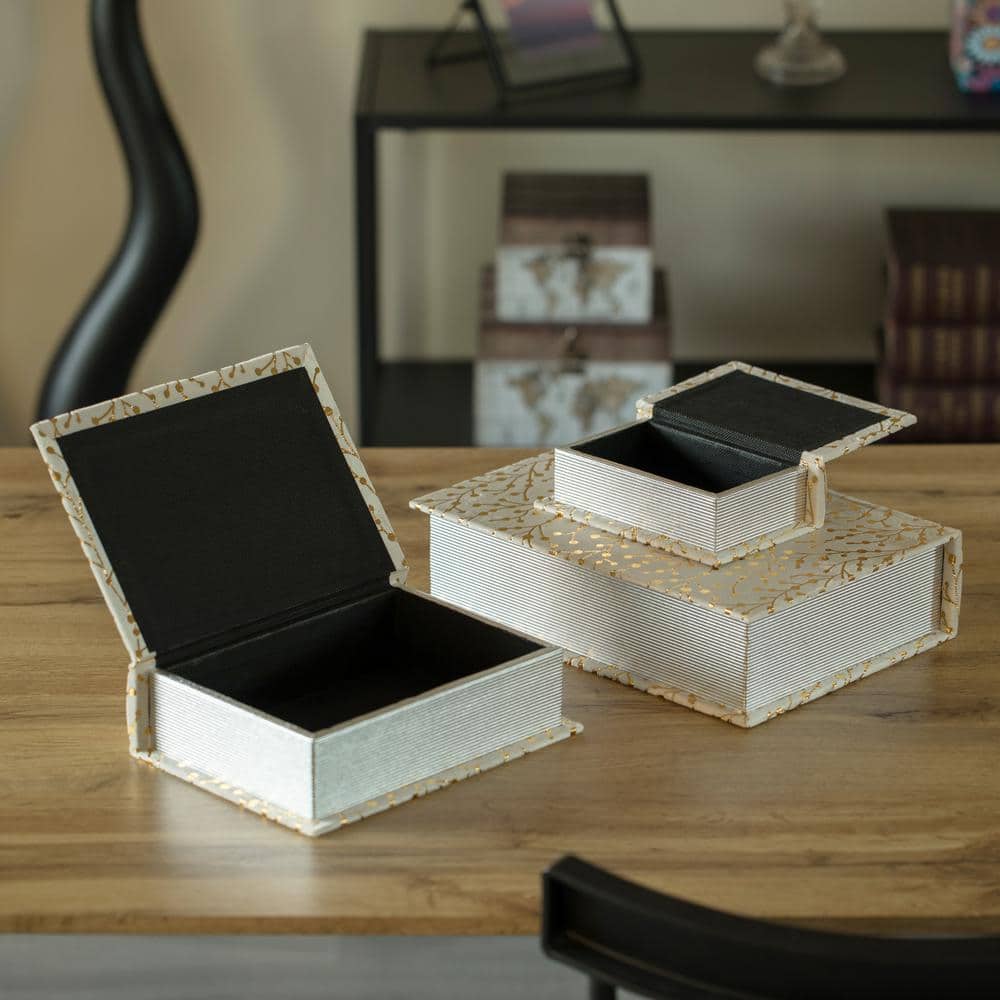 White and Gold Velvet Vintage Wooden Decorative Book Box Set