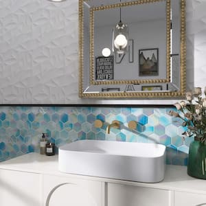 Aurora Blue 10.24 in. x 11.82 in. Hexagon Glossy Glass Mosaic Tile (8.4 sq. ft./Case)