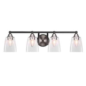 Madison 7 in. 4-Light Bath Bar, Matte Black and Brushed Nickel, Square Clear Bubble Glass Vanity-Light