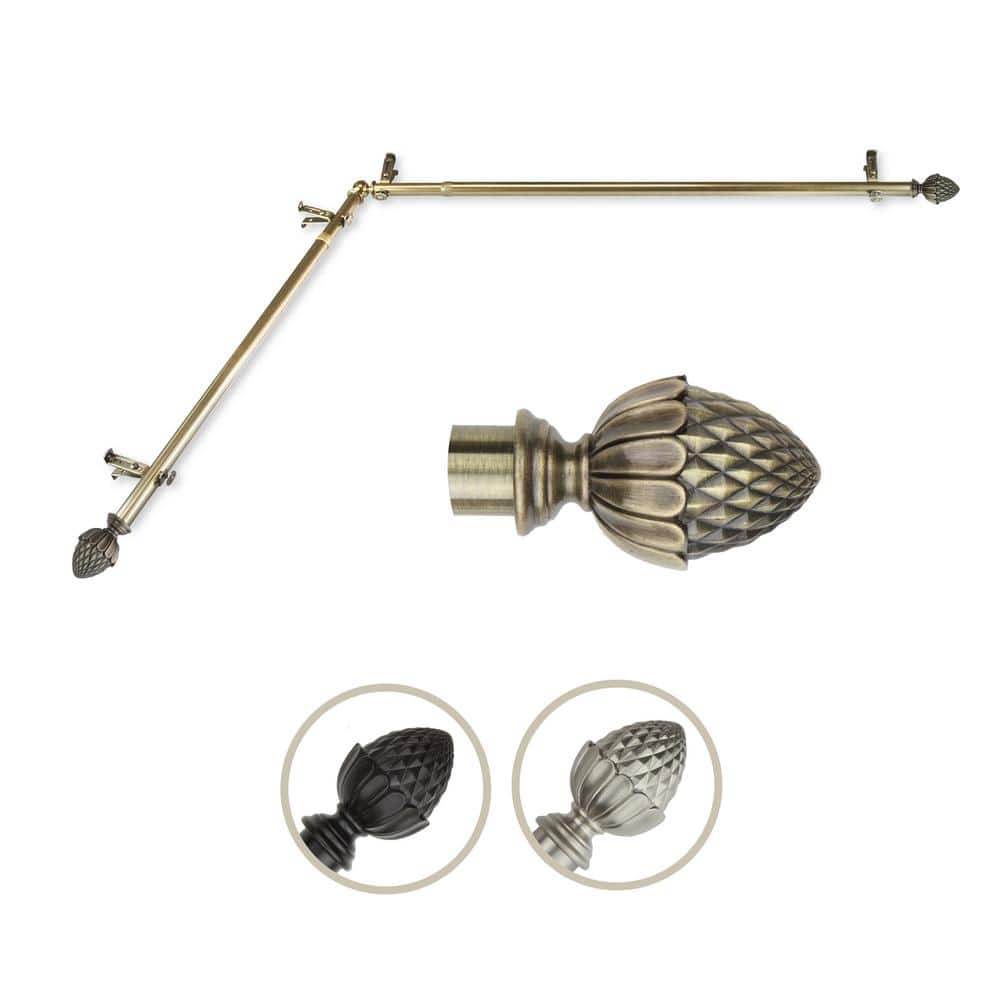 "13/16"" Dia Adjustable 48"" to 84"" Single Corner Window Curtain Rod in Antique Brass with Acorn Finials" price history on PriceWatchPro