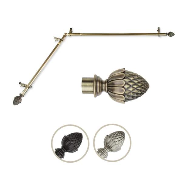 Rod Desyne 13/16" Dia Adjustable 48" to 84" Single Corner Window Curtain Rod in Antique Brass with Acorn Finials