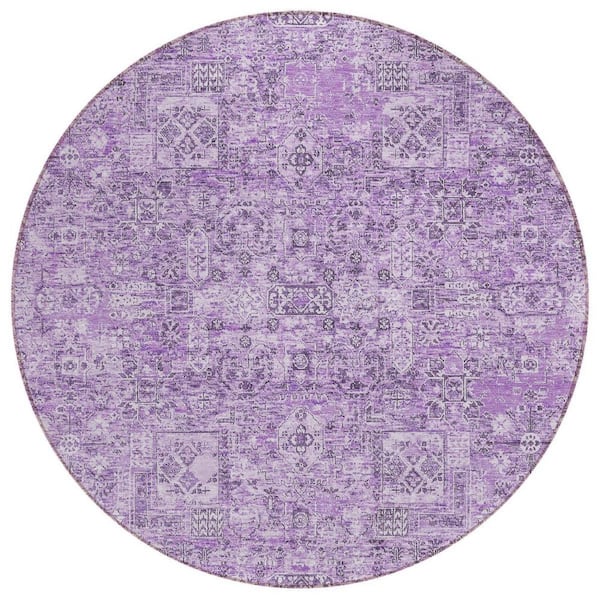 Lilac, Purple 8 ft. Round Woven Floral Polyester Round Indoor/Outdoor Area Rug