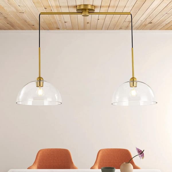 Allegra 60-Watt 2-Light Modern Gold Linear Dome Clear Glass Globe Bubble Kitchen Island Pendant Lights