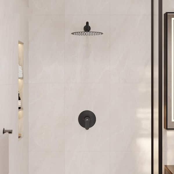 1-Spray Patterns with 1.8 GPM 10 in. Wall Mount Round Fixed Shower Head in Matte Black