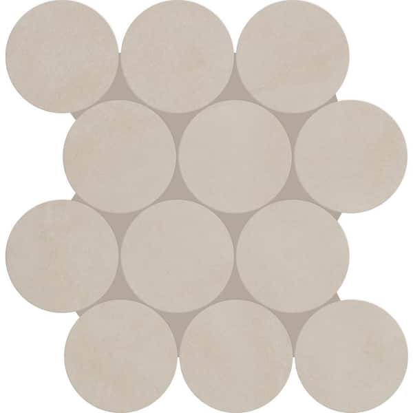 Indoterra Natural 3-1/4 in. x 3-1/4 in. Matte Porcelain Concrete Look Circle Mosaic Tile Sample