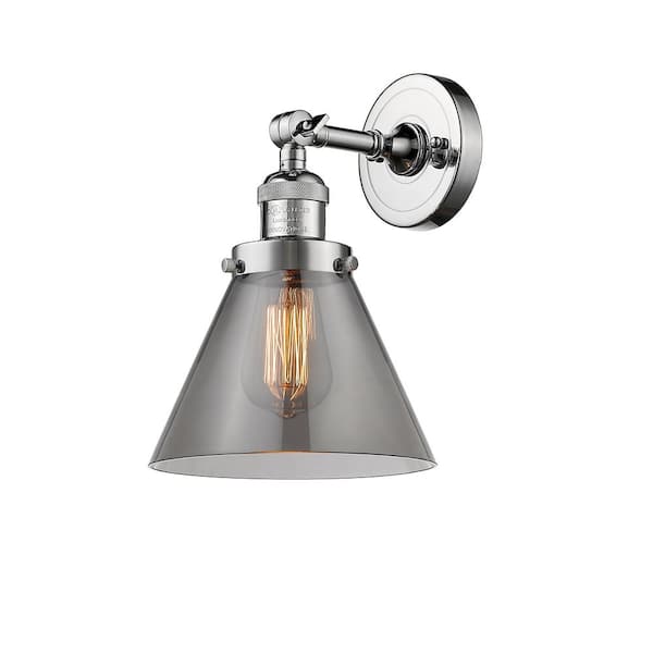 Cone 1-Light Polished Chrome Wall Sconce with Glass Shade