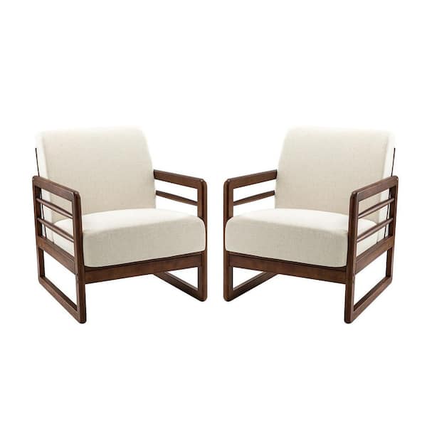 JAYDEN CREATION Daphne Ivory ArmChair with Solid Wood Legs (Set of 2)
