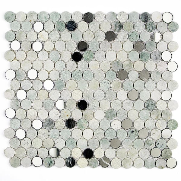Ivy Hill Tile Mirage Penny Round Green 3 in. x 6 in. Marble and Glass Wall Mosaic Tile Tile Sample