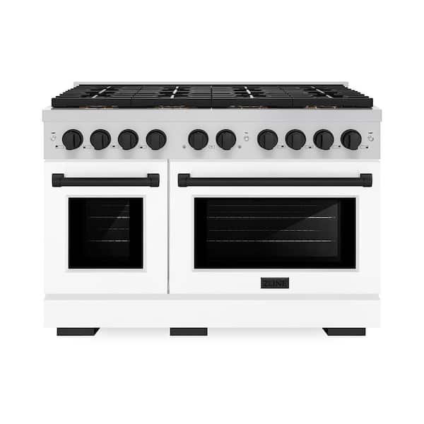 Autograph 48 in. 6.7 cu. ft. Paramount Gas Range with 8 Burners and Dual Ovens with White Matte Doors and Matte Black
