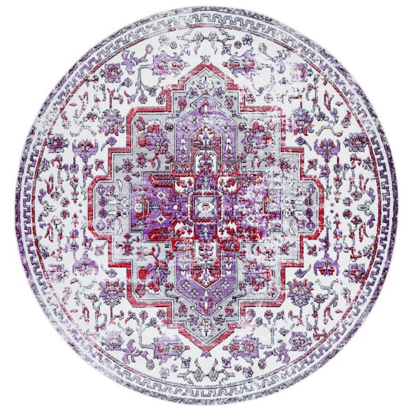 Skyler 7 ft. x 7 ft. Ivory/Purple Ornate Overdyed Round Area Rug