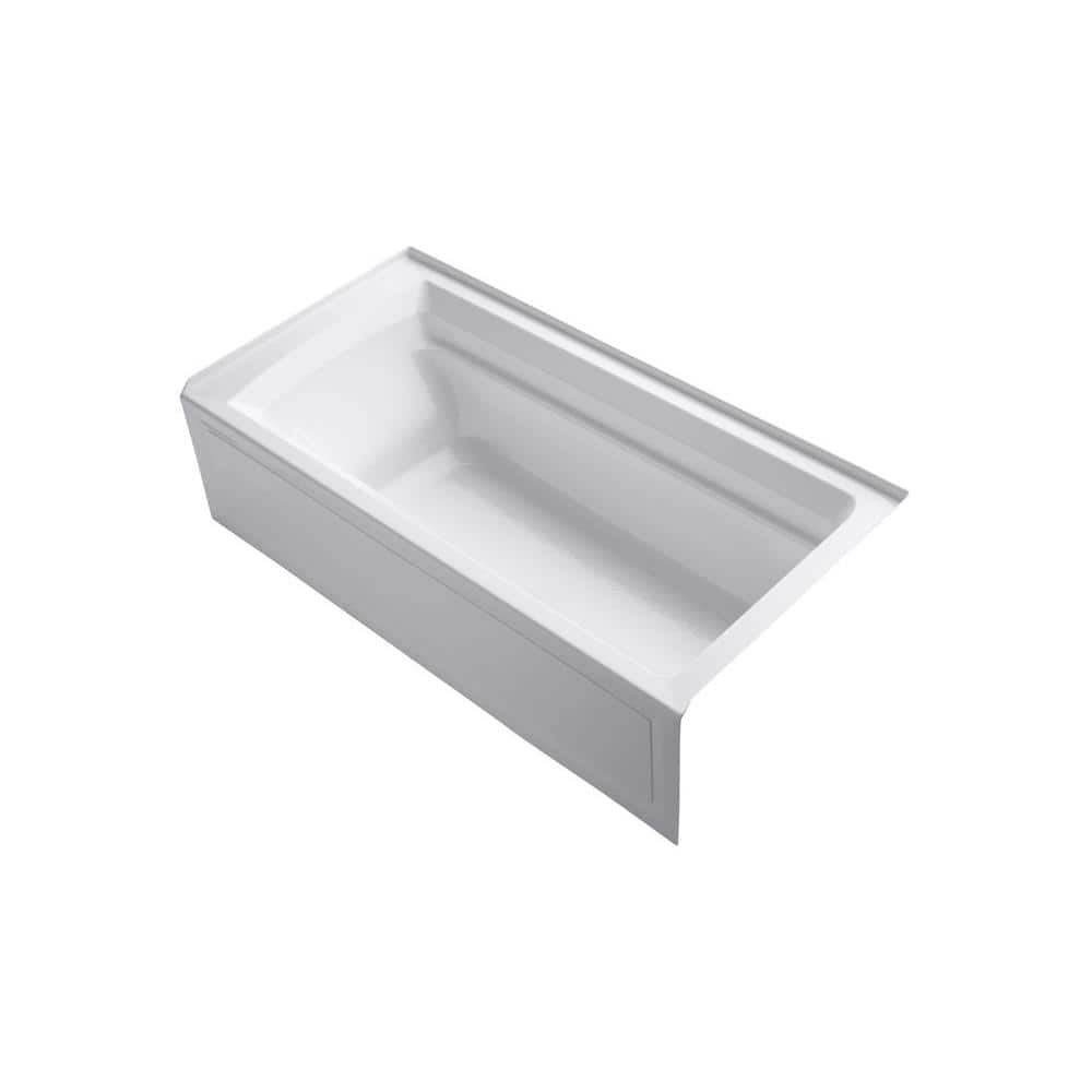 72" White Acrylic Alcove Soaking Bathtub with Right-Hand Drain