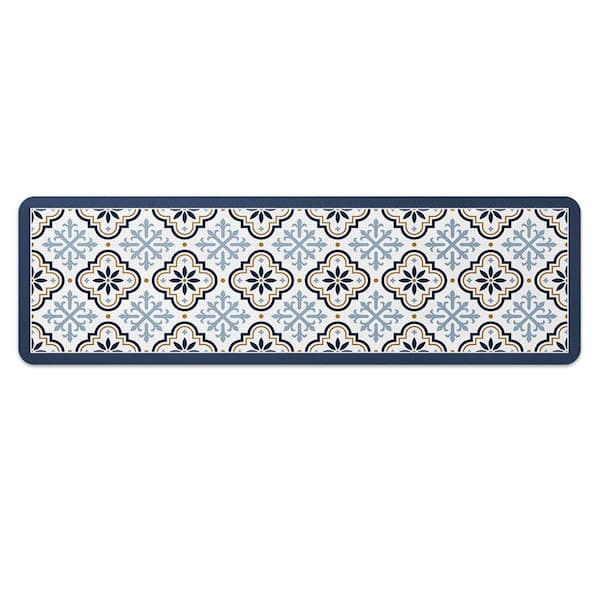 17.72 in. x 59.06 in. Blue PU Leather Non-Slip Floor Mat, Anti Fatigue Rug for Kitchen, Non Slip Waterproof Mat