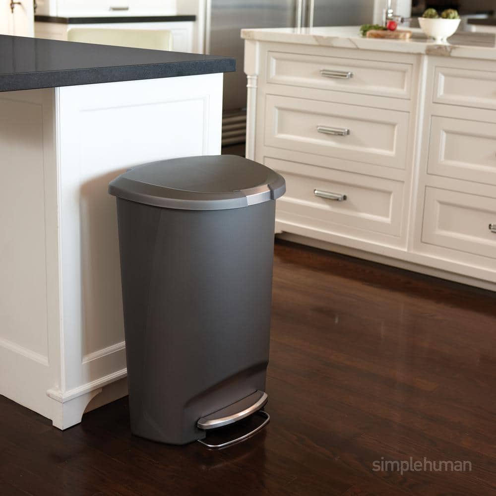 Gray Plastic Semi-Round 13 Gallon Step Trash Can with Locking Lid
