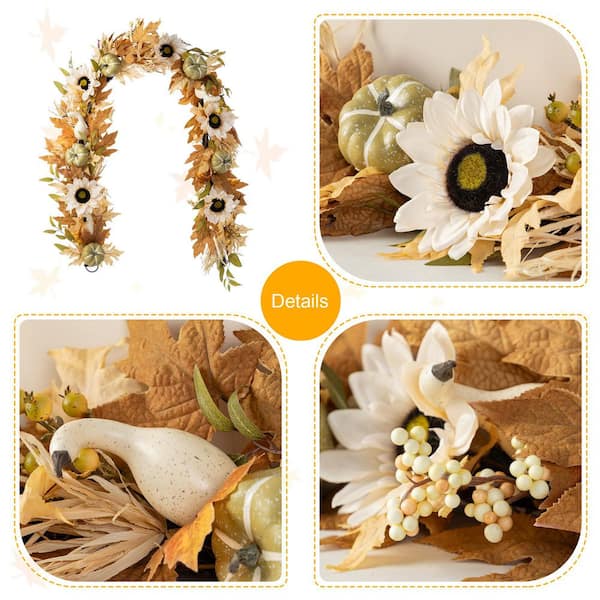 Glitzhome 72 in. L Fall Neutral Sunflower, Pumpkin and Leaf Unlit
