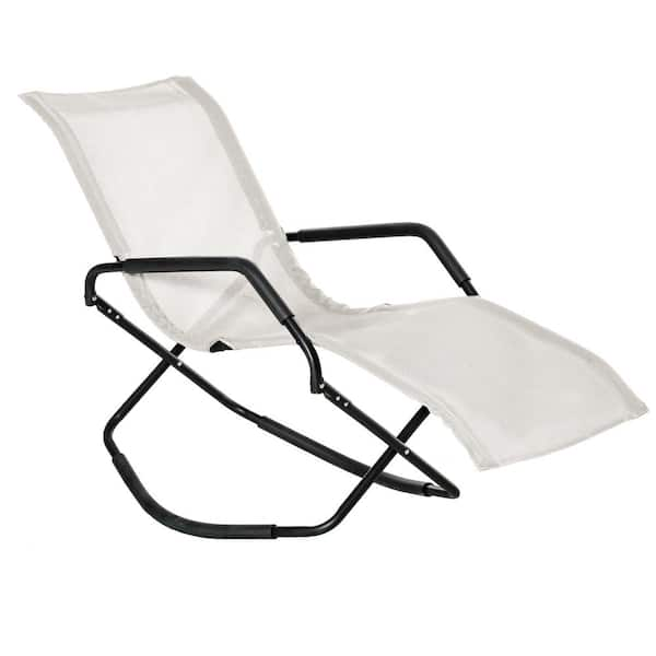 White Metal Outdoor Rocking Sun Lounger, Foldable Chaise Lounge Rocker 