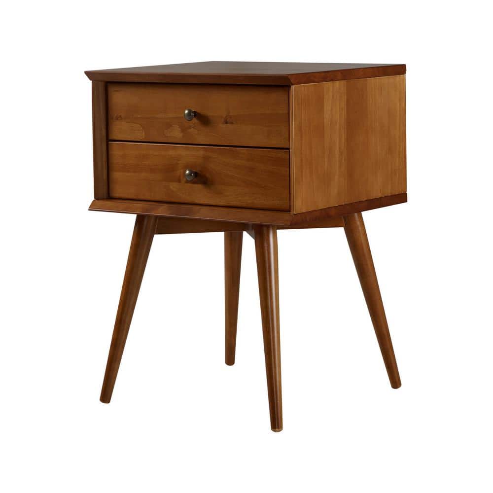 Castanho Solid Wood Mid-Century Modern 2-Drawer Nightstand