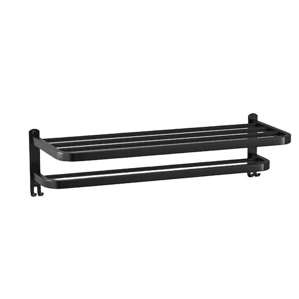 23 in. W x 9.2 in. D Black Decorative Wall Shelf, Bathroom Towel Rack