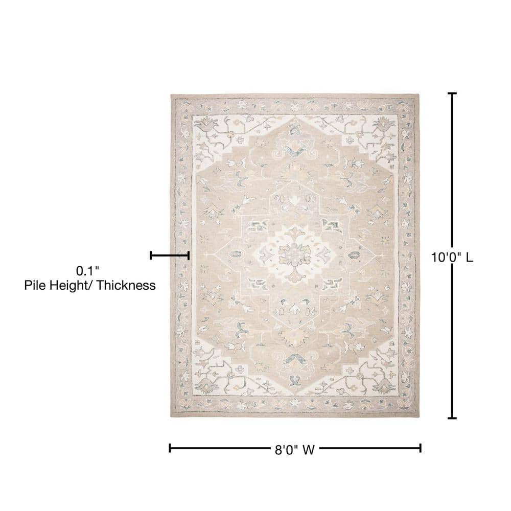 Light Grey and Ivory Handmade Wool 8' x 10' Tufted Rug