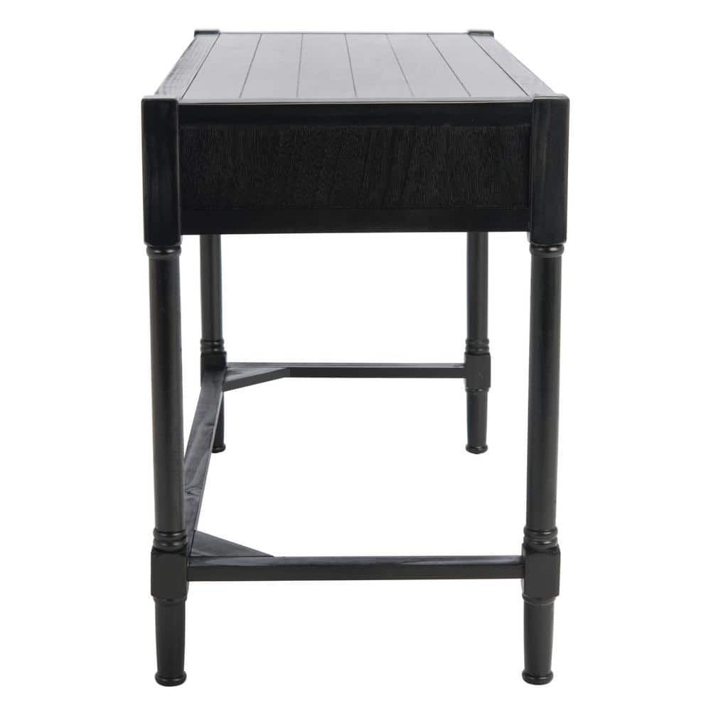 Elegant Carved Black Wood Writing Desk with Dual Storage Drawers