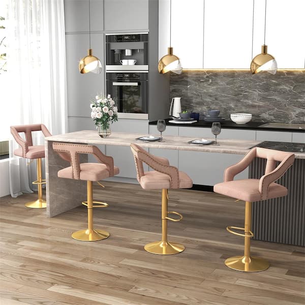 Costway 25 in. Pink Metal Frame Swivel Bar Stool with Footrest, 2-Layer Electroplated Base (Set of 2)