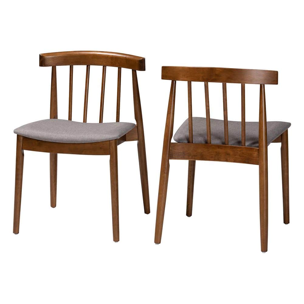 Baxton Studio Wyatt Grey and Walnut Brown Fabric Dining Chair (Set