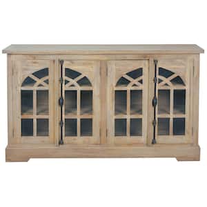 Driftwood Brown Buffet Shabby Chic Cottage 63 in. Wide Solid Wood with Arched Glass Door