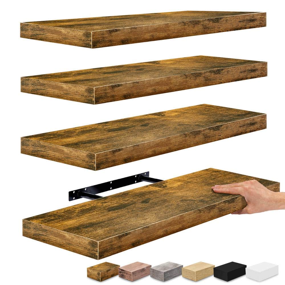 4-Pack Floating Shelves, 9 in. W x 24 in. D Walnut Brown Decorative Wall Sh