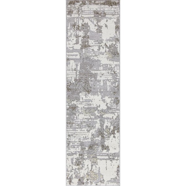 Charlotte Collection Aqua Gray 2 ft. x 7 ft. 3 in. Runner Rug