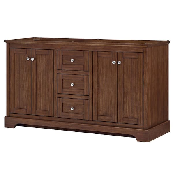 Avery 59.25 in. Bath Vanity Cabinet without Top in Dark Walnut with Polished Chrome Trim