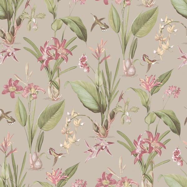 Unbranded Secret Garden Taupe and Bright Beautiful Botantical Non-Woven Paper Non-Pasted Wallpaper Roll (Covers 57.75 sq.ft.)