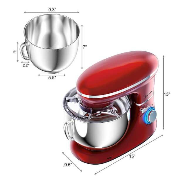 Costway 660W 6.3 qt. . 6-Speed Red Stainless Steel Stand Mixer