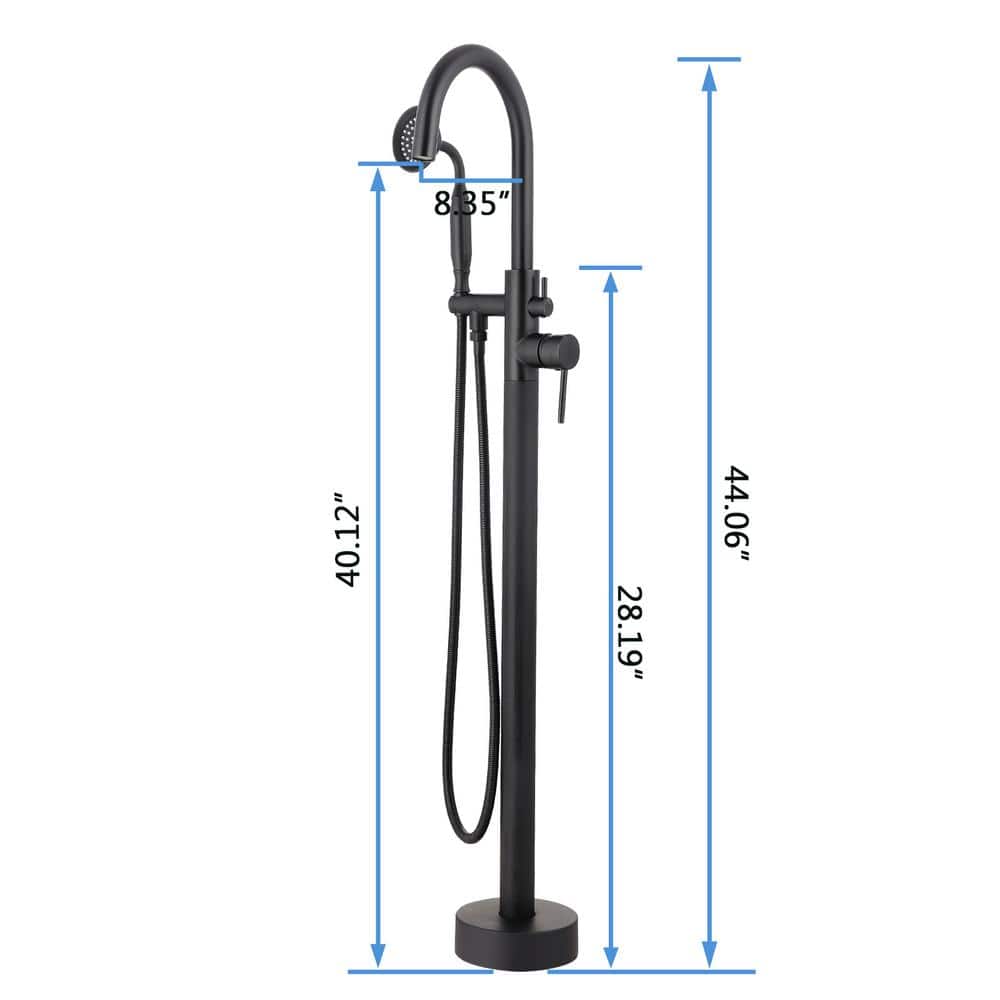 Matte Black Double Handle Freestanding Tub Filler Faucet with Hand Shower
