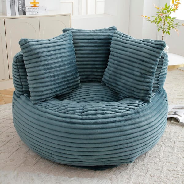 Turquoise Corduroy Bean Bag Chair with Pillows and Backrest, Filled Foam Lounge Chair for Living Room, Apartment