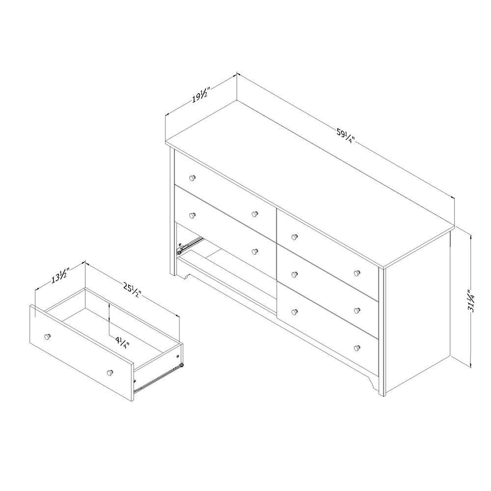 Natural Ash 6-Drawer Double Dresser with Metal Knobs