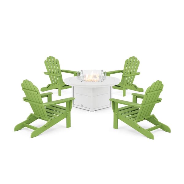Trex Outdoor Furniture Monterey Bay 5-Pieces Plastic Folding Adirondack Patio Fire Pit Set in Lime