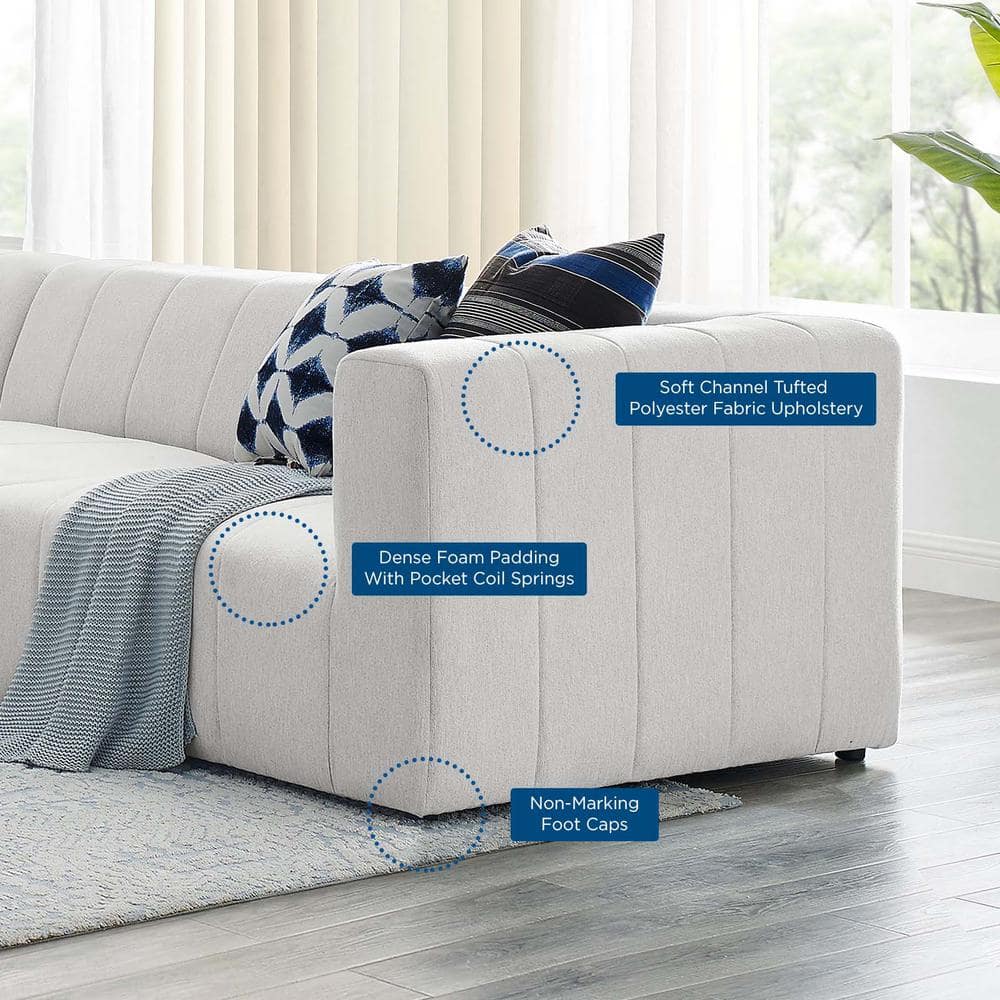 Elysian 127.5" White Tufted Fabric 5-Piece Sectional with Wood Frame