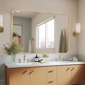 30 in. W x 40.1 in. H Modern Rectangular Aluminum Frame Gold Wall Mirror (Screws Included)