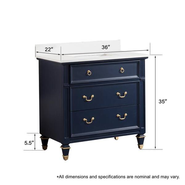 【NICENESS 】 - NAVY WOOD ANGELES HOME 36 in. Navy Blue Solid Wood Bath Vanity with