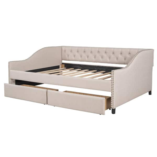 ATHMILE Beige Full Size Upholstered Daybed with 2-Drawers GZ ...