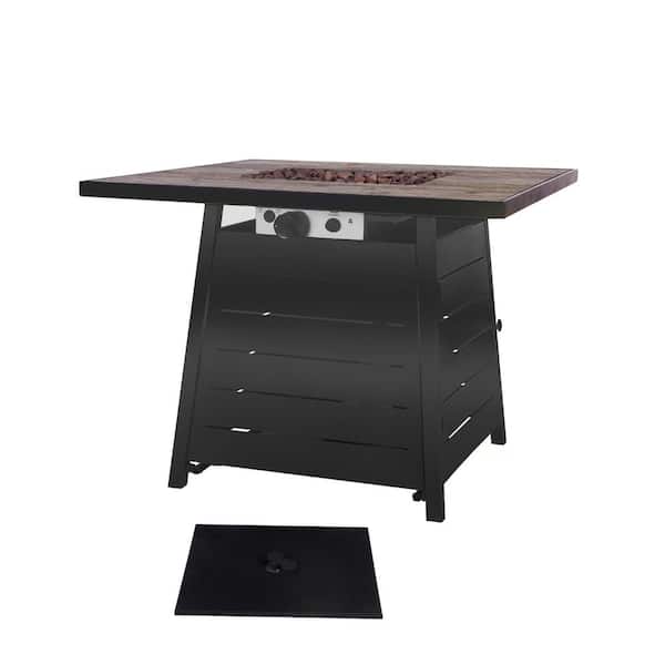 Wildaven 32 in. 40000 BTU Steel Propane Smokeless Fire Pit Table with LED Light, Steel Lid and Weather Cover