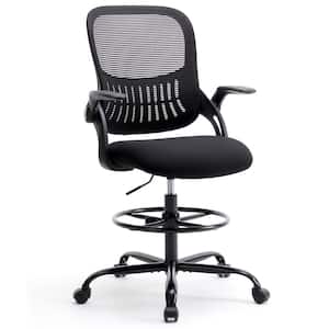 Tall Mesh Back Ergonomic Computer Office Chair Drafting Chair in Black with Flip-up Arms and Adjustable Foot-Ring