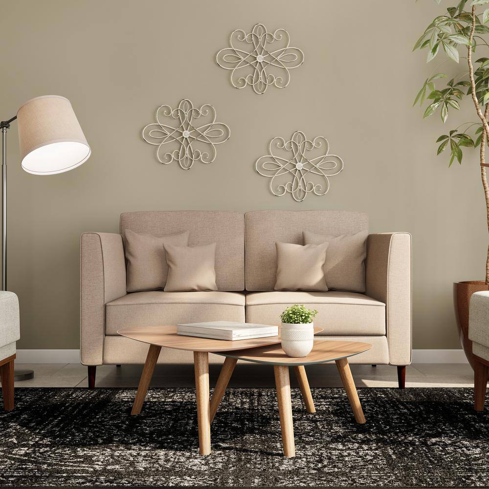 Handcrafted Off-White Iron Medallion Wall Art with Distressed Finish