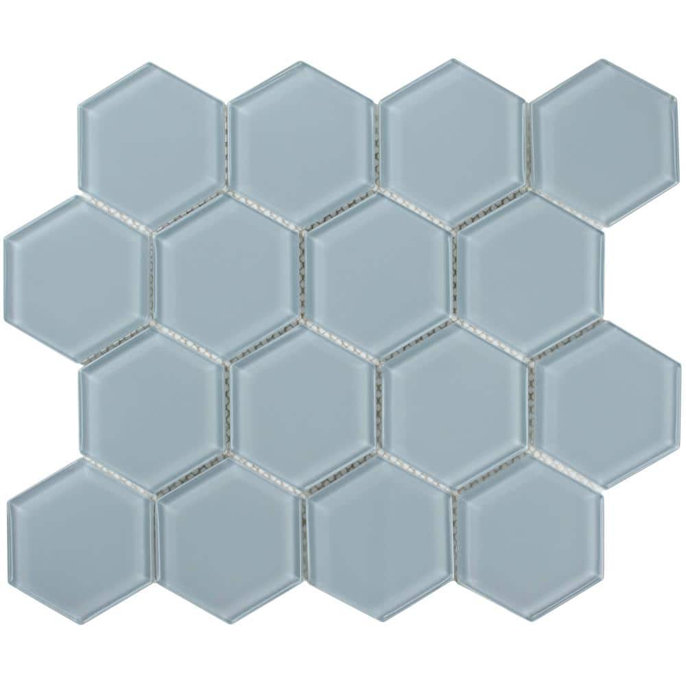 Aqua Blue Gloss 11x12 Honeycomb Glass Mosaic Tile