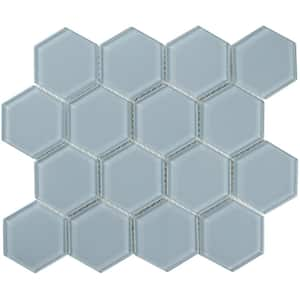 3 in. Beehive 10.25 in. x 11.75 in. Hexagon Aqua Blue Gloss Glass Mesh-Mounted Mosaic Tile (9.13 sq. ft./Case)