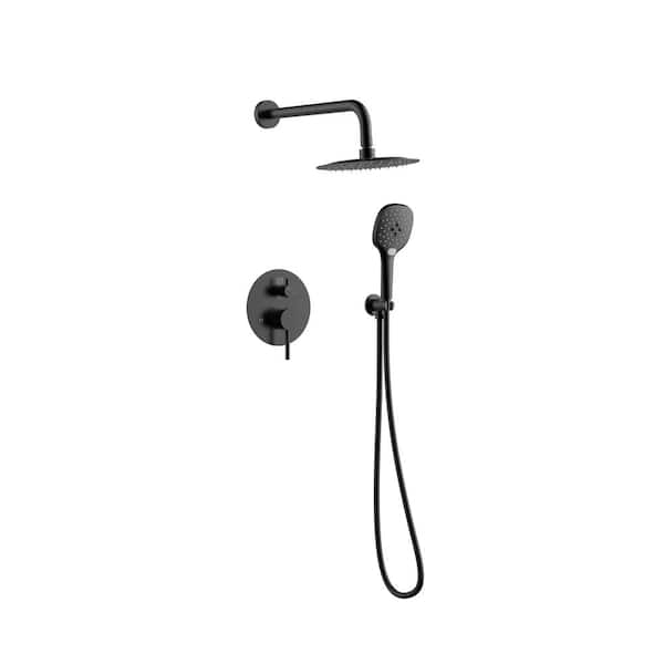 Unbranded Timeless Home 3-Spray Wall Mounted 8 in. Complete Shower Faucet System with Rough-In Valve in Matte Black