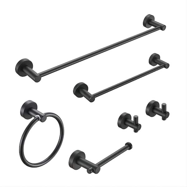 EPOWP 6-Pieces Bath Hardware Set with Towel Ring and Toilet Paper Holder in Matte Black