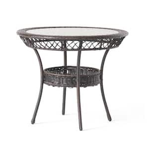 Brown Multi PE Wicker Iron Outdoor Dining Table, Glass Table