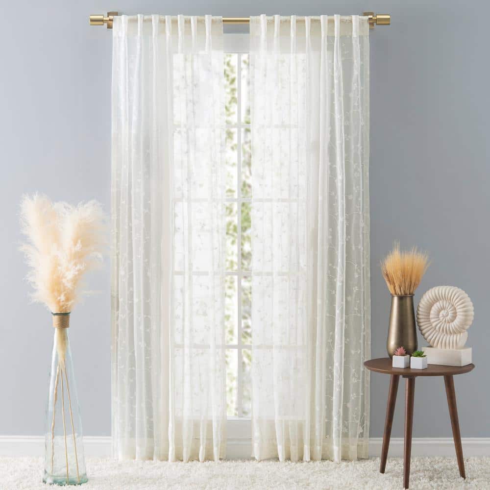 Ivory Embroidered Bloom Motif Room-Darkening Drape Panel
