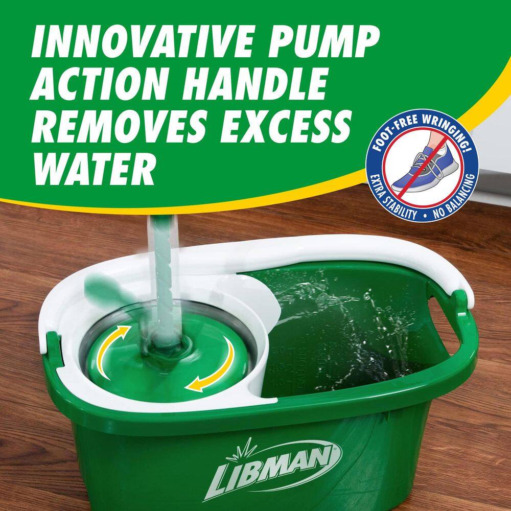 Libman Tornado Spin Mop with Bucket Cleaning System, Microfiber Spin Mop Head, Machine Washable, 14-in. Width 1283