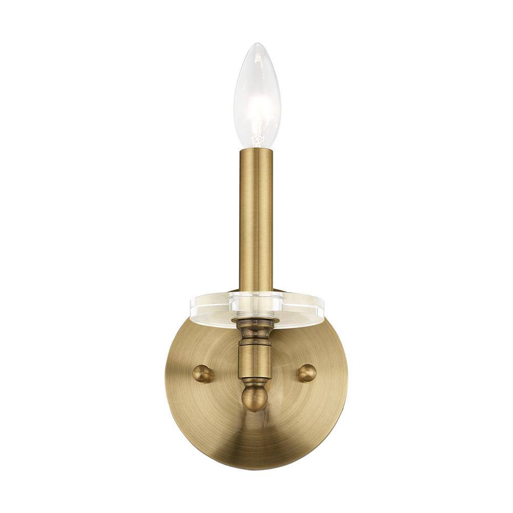 Antique Brass 1-Light Sconce with Clear Crystal Shade